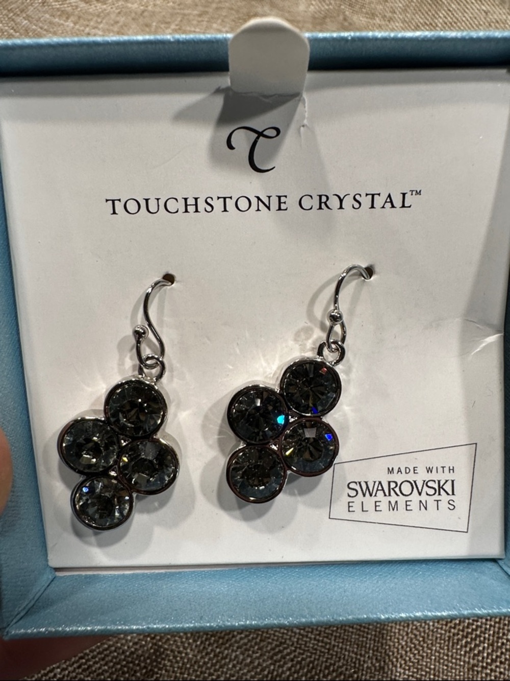 Touchstone Swarovski Crystal Smoky Gray Four-Stone Floral Drop Earrings